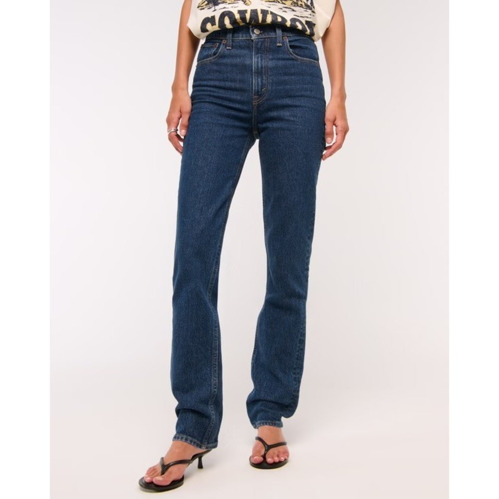 Abercrombie & Fitch 90s Straight Ultra High Rise Womens 28 Blue Long Dark Wash